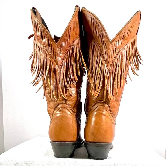 Laredo Tan Leather Fringe Cowboy Boots Women’s Vintage Western Rodeo Style - Picture 3 of 16